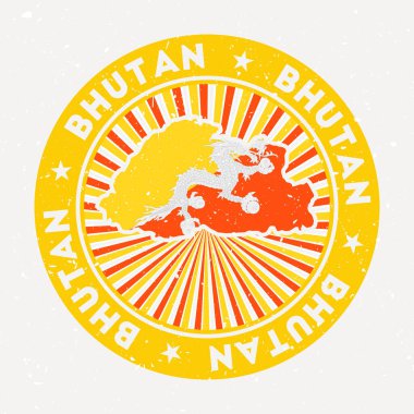 Ülkenin bhutan yuvarlak damgalı logosu dairesel metin ve yıldız vektörlü Vintage rozeti