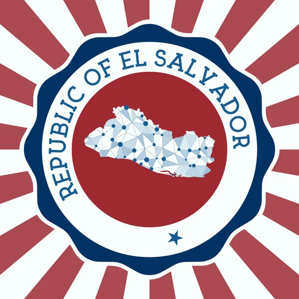 Insigne de la République d'El Salvador Logo rond du pays avec carte en maille triangulaire et rayons radiaux EPS10 — Image vectorielle