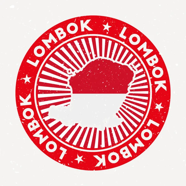 Sello redondo Lombok Logotipo de isla con bandera Placa vintage con texto circular y vector de estrellas — Vector de stock