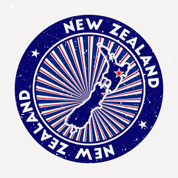 Nieuw Zeeland ronde stempel Logo van land met vlag Vintage badge met ronde tekst en sterren — Stockvector