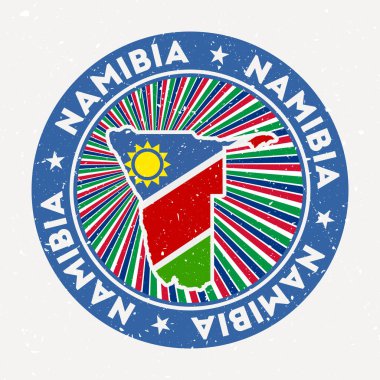 Namibya yuvarlak damgalı bayrak logosu dairesel metin ve yıldız vektörlü Vintage rozet