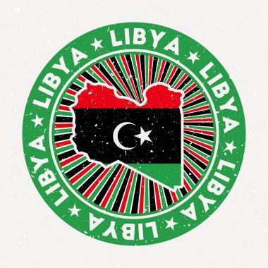 Libya yuvarlak damgalı ülke logosu dairesel metin ve yıldız vektörlü Vintage rozeti