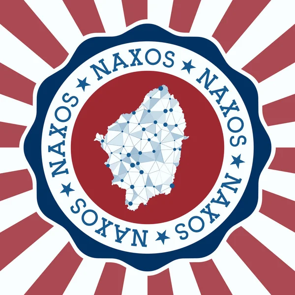 Emblema Naxos Logotipo redondo da ilha com mapa de malha triangular e raios radiais EPS10 Vector — Vetor de Stock