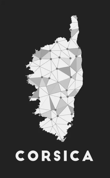 Córcega mapa de la red de comunicación de la isla Córcega diseño geométrico de moda sobre fondo oscuro — Vector de stock
