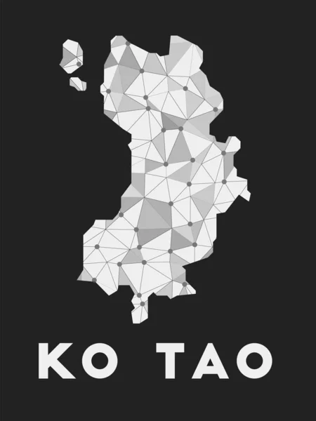 Ko Tao mapa de la red de comunicación de la isla Ko Tao diseño geométrico de moda sobre fondo oscuro — Vector de stock