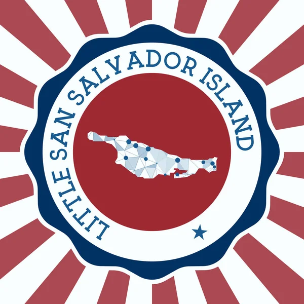 Pequeno emblema da ilha de San Salvador Logotipo redondo da ilha com mapa de malha triangular e raios radiais — Vetor de Stock