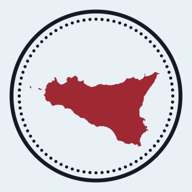 Sicilya yuvarlak amblemi. Üzerinde ada haritası ve başlığı var. Sicilya rozeti haritalı.