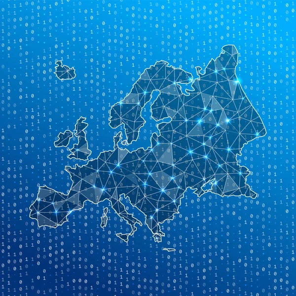 ヨーロッパ大陸のネットワークマップデジタル接続マップ技術インターネットネットワーク — ストックベクタ