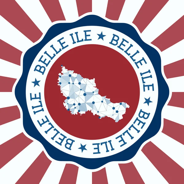 Badge Belle Ile Logo rond de l'île avec carte en maille triangulaire et rayons radiaux EPS10 Vector — Image vectorielle