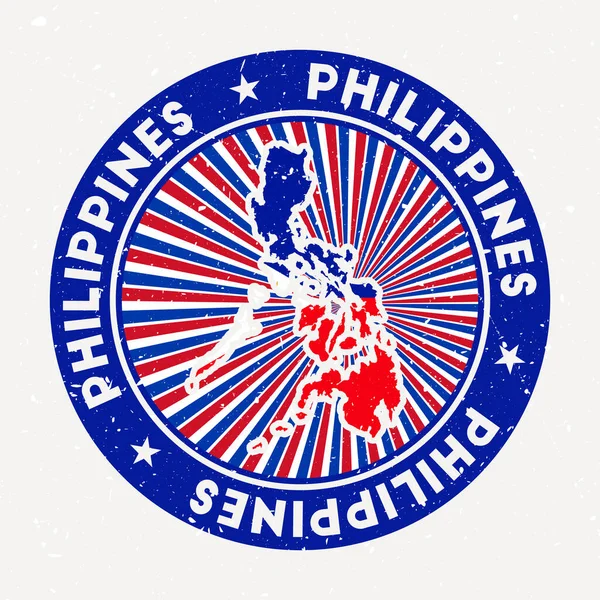 菲律宾圆环国徽，印有国旗、复古徽章、圆形文字和星章 — 图库矢量图片