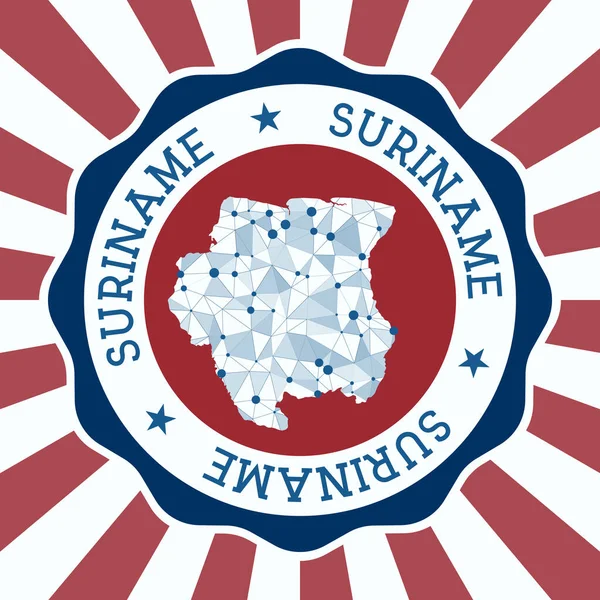 Суринам Знак Круглый логотип страны с треугольной сеткой карты и радиальные лучи EPS10 вектор — стоковый вектор