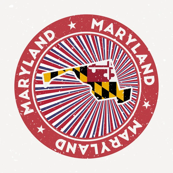 Maryland runda stämpel logotyp av oss stat med statlig flagga Vintage bricka med cirkulär text och stjärnor — Stock vektor