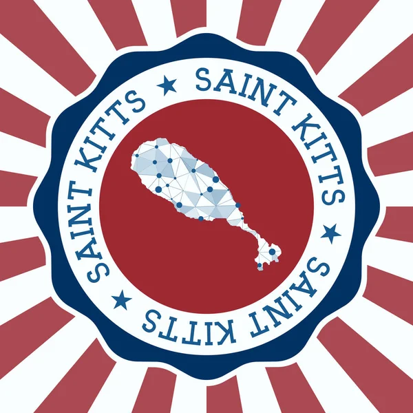 Saint Kitts Badge Ronde logo van eiland met driehoekige mesh kaart en radiale stralen EPS10 Vector — Stockvector