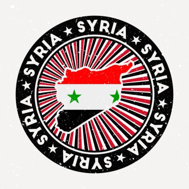 Suriye yuvarlak damgalı bayrak logosu dairesel metin ve yıldız vektörlü Vintage rozet