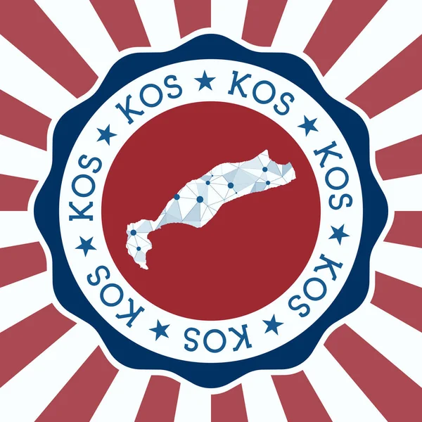Kos Badge Logo redondo de isla con mapa de malla triangular y rayos radiales EPS10 Vector — Vector de stock
