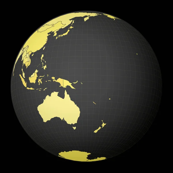 Solomon Adaları, sarı dünya haritası olan, mavi uyduyla işaretlenmiş karanlık bir dünya üzerinde. — Stok Vektör