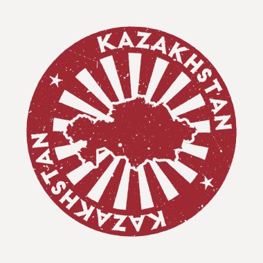 Kazakistan damgası Ülke vektör illüstrasyonunun haritasıyla seyahat kırmızı kauçuk damgası kullanılabilir