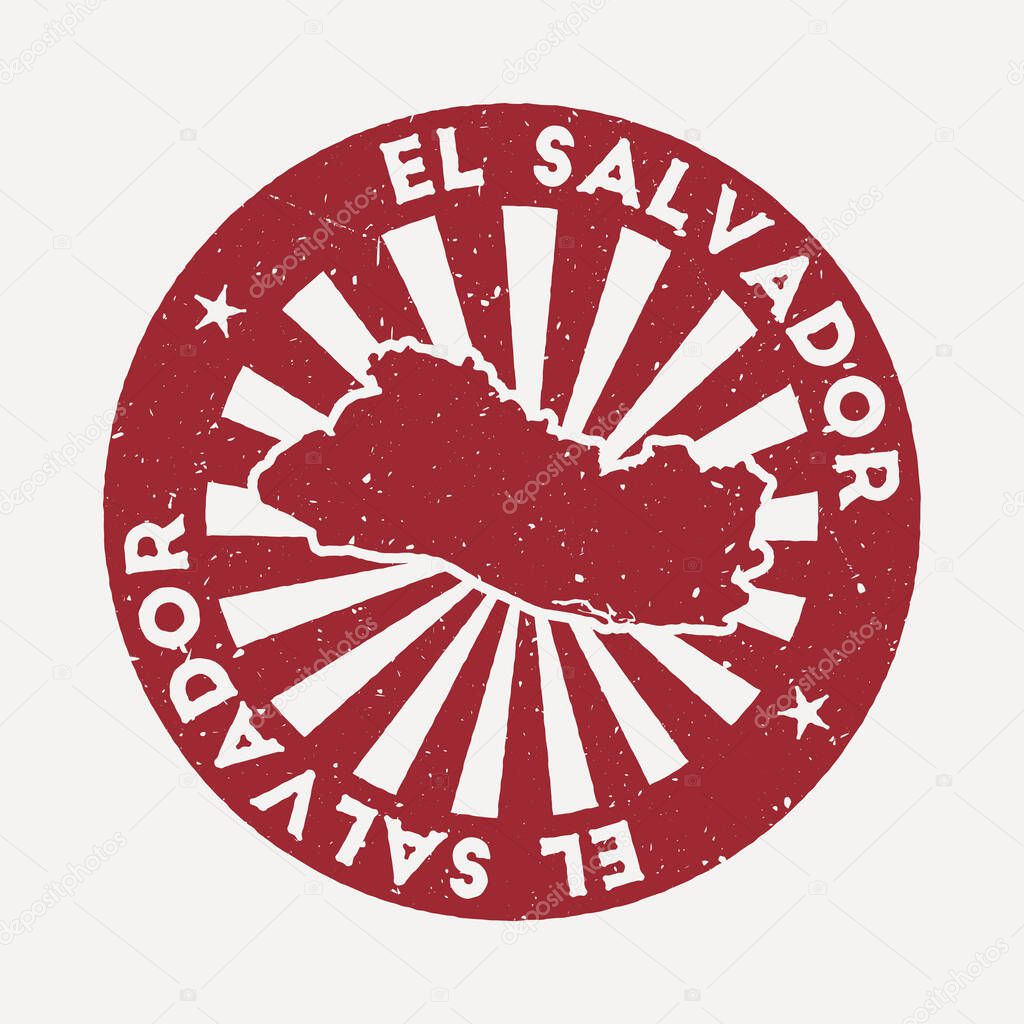 Republic of El Salvador stamp. Travel red rubber stamp with the map of country, vector illustration. Can be used as insignia, logotype, label, sticker or badge of the Republic of El Salvador.