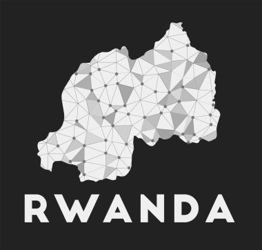 Ruanda iletişim ağı ülke haritası Koyu arkaplan üzerinde Rwanda modayı geometrik tasarımı