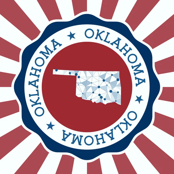 Emblema de Oklahoma Logotipo redondo de nós estado com mapa de malha triangular e raios radiais EPS10 Vector —  Vetores de Stock