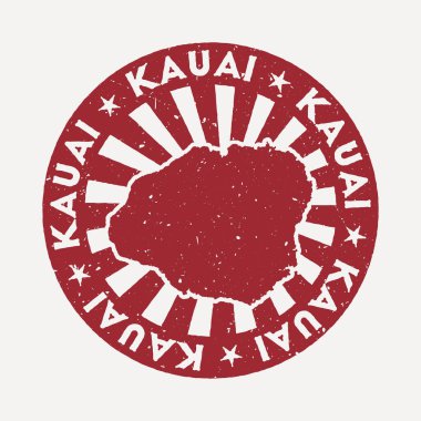 Kauai damgalı seyahat kırmızı kauçuk damgalı ada vektör illüstrasyon haritası olarak kullanılabilir