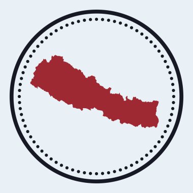 Ülke haritası ve başlığı olan yuvarlak damga yuvarlak logosu. Haritalı minimal Nepal rozeti.