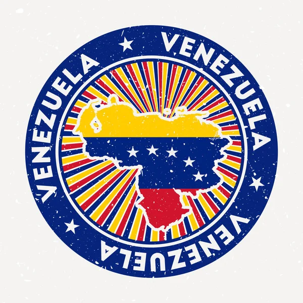 委内瑞拉圆环图章国家标志与国旗复古徽章与圆形文字和星号矢量 — 图库矢量图片