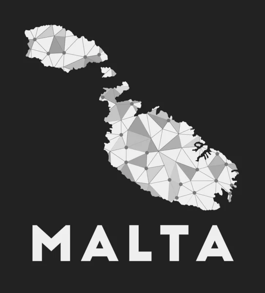Карта сети связи Мальты модный геометрический дизайн острова Мальта на тёмном фоне — стоковый вектор
