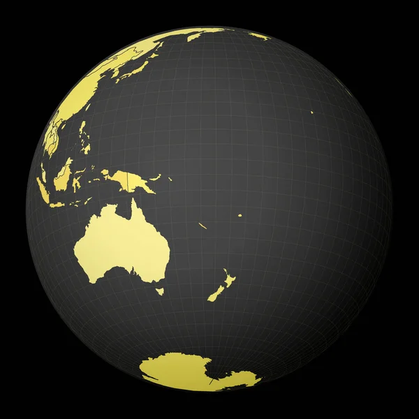 Vanuatu üzerinde sarı dünya haritası olan karanlık dünya üzerinde mavi renkli uydu dünyası vurgulanmış bir ülke — Stok Vektör