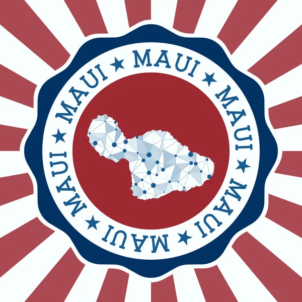 Maui Badge Rond logo van eiland met driehoekige mesh kaart en radiale stralen EPS10 Vector — Stockvector