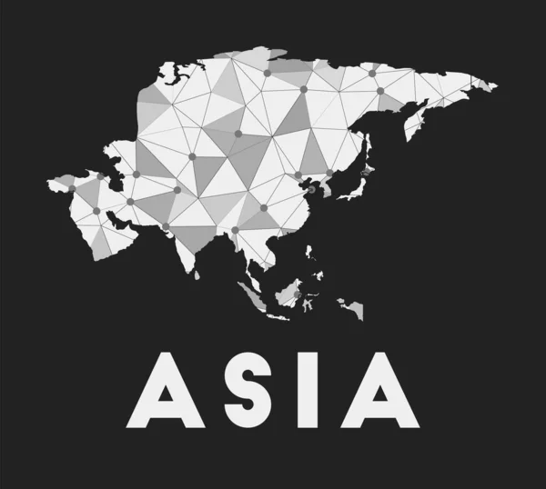 แผนที่เครือข่ายการสื่อสารเอเชียของทวีปเอเชีย การออกแบบทางเรขาคณิตที่ทันสมัยบนพื้นหลังที่มืด — ภาพเวกเตอร์สต็อก