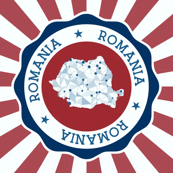 Emblema Romênia Logotipo redondo do país com mapa de malha triangular e raios radiais EPS10 Vector —  Vetores de Stock
