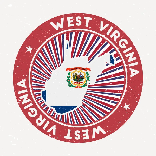 West Virginia timbro rotondo Logo di noi stato con bandiera di stato Vintage distintivo con testo circolare e — Vettoriale Stock