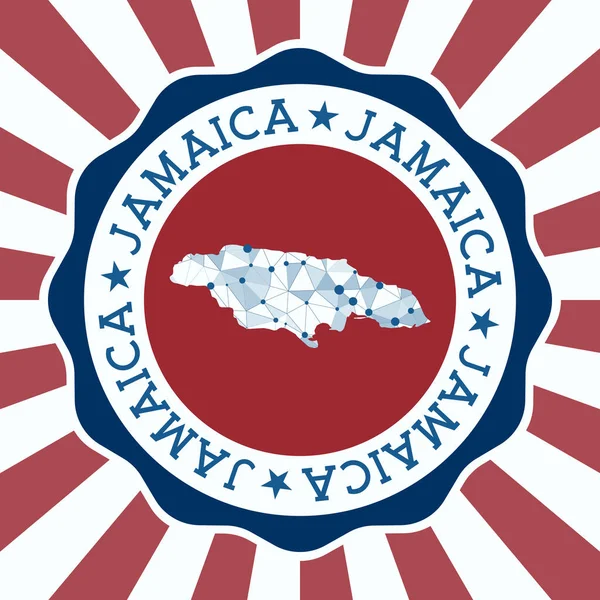 Jamaica Badge Rund logotyp för land med triangulär mesh karta och radiella strålar EPS10 Vector — Stock vektor