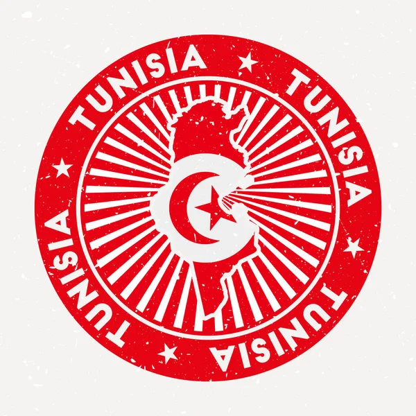 带有圆形文字和星号矢量的带有国旗复古徽章的突尼斯圆形国徽 — 图库矢量图片