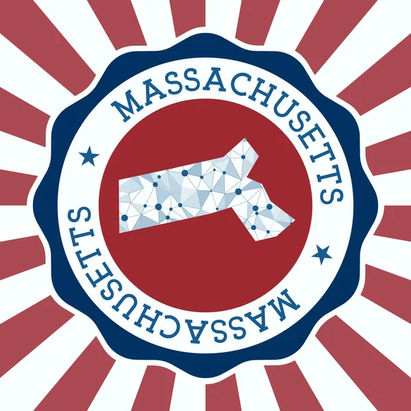 Логотип штата Массачусетс - Massachusetts Badge Round с треугольной картой и радиальными линиями. — стоковый вектор