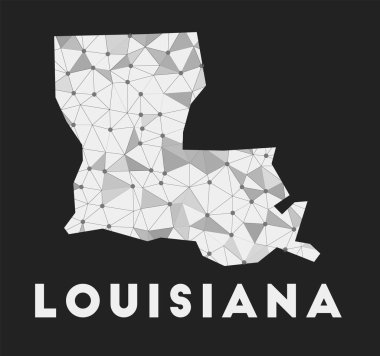 Louisiana iletişim ağı haritasında Louisiana 'nın koyu renkli geometrik tasarımı