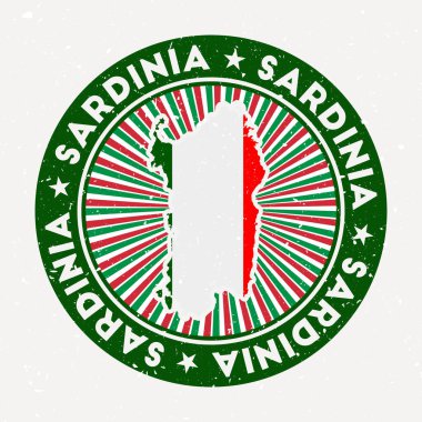 Sardunya yuvarlak damgalı ada amblemi dairesel metin ve yıldız vektörü ile vintage rozet