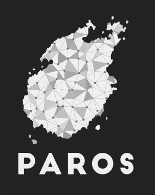 Ada Paros iletişim ağı haritası koyu arkaplan üzerinde modayı takip eden geometrik tasarım