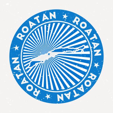 Roatan yuvarlak damgalı adanın bayrak logosu dairesel metin ve yıldız vektörlü Vintage rozeti