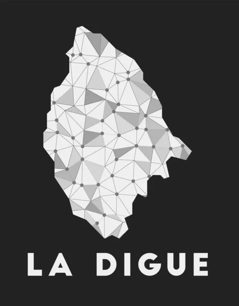 La Digue komunikační síť mapa ostrova La Digue trendy geometrický design na tmavém pozadí — Stockový vektor