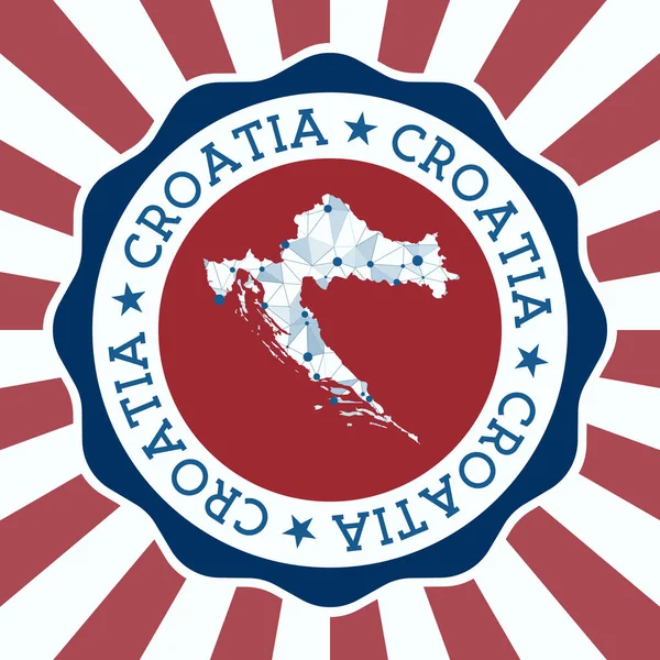 Croácia emblema logotipo redondo do país com mapa de malha triangular e raios radiais EPS10 Vector —  Vetores de Stock
