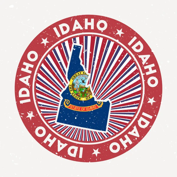 Idaho kolo razítko Logo nás státu s státní vlajkou Vintage odznak s kruhovým textem a hvězdami — Stockový vektor