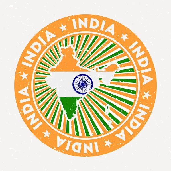 Indien runda stämpel logotyp för land med flagga Vintage bricka med cirkulär text och stjärnor vektor — Stock vektor