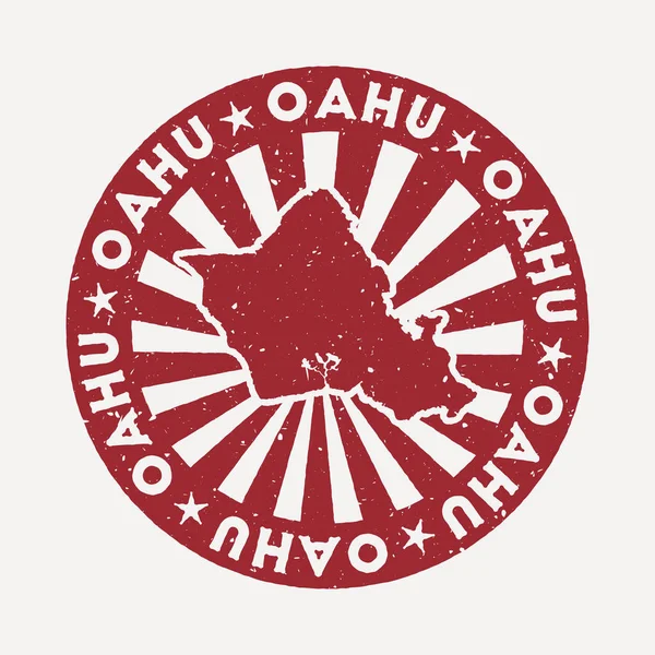 Sello de Oahu Viaje sello de goma roja con el mapa de la isla vector ilustración Se puede utilizar como — Archivo Imágenes Vectoriales