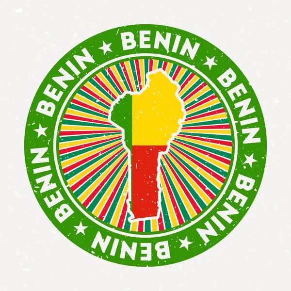 Sello redondo Benin Logotipo del país con bandera Placa vintage con texto circular y vector de estrellas — Vector de stock