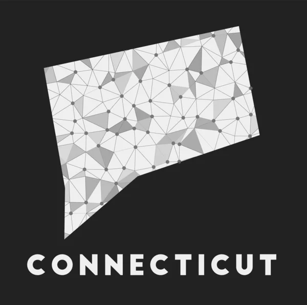 Connecticut mappa della rete di comunicazione di noi stato Connecticut trendy design geometrico sul buio — Vettoriale Stock