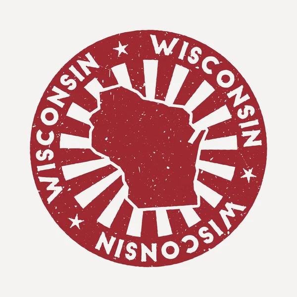 Wisconsin Stempel Reise roter Gummistempel mit der Karte von uns Staat Vektor Illustration Kann verwendet werden — Stockvektor