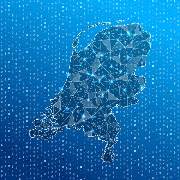 Mapa sieci Niderlandów Mapa połączeń cyfrowych krajów Technologia Internet Network — Wektor stockowy