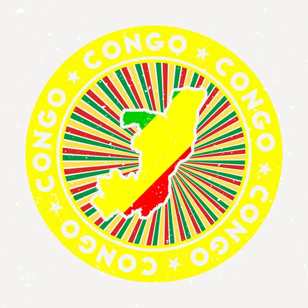 Congo ronda sello Logotipo del país con bandera Vintage insignia con texto circular y estrellas vector — Vector de stock